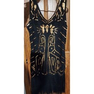 Babeyono Fashion Classic Women's Party Dress Black With Gold‎ Trim Size Medium
